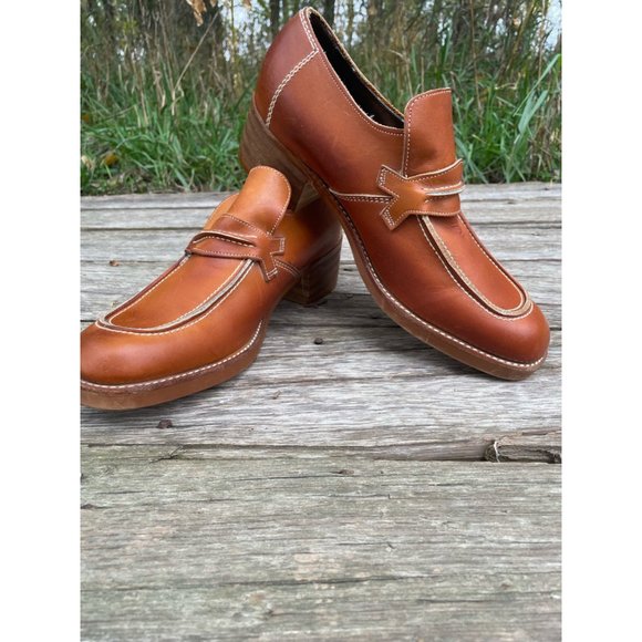 Vintage 1970s Mens Pedwin Leather Platform Stacked Heel Loafer Shoes 8.5D main image 7